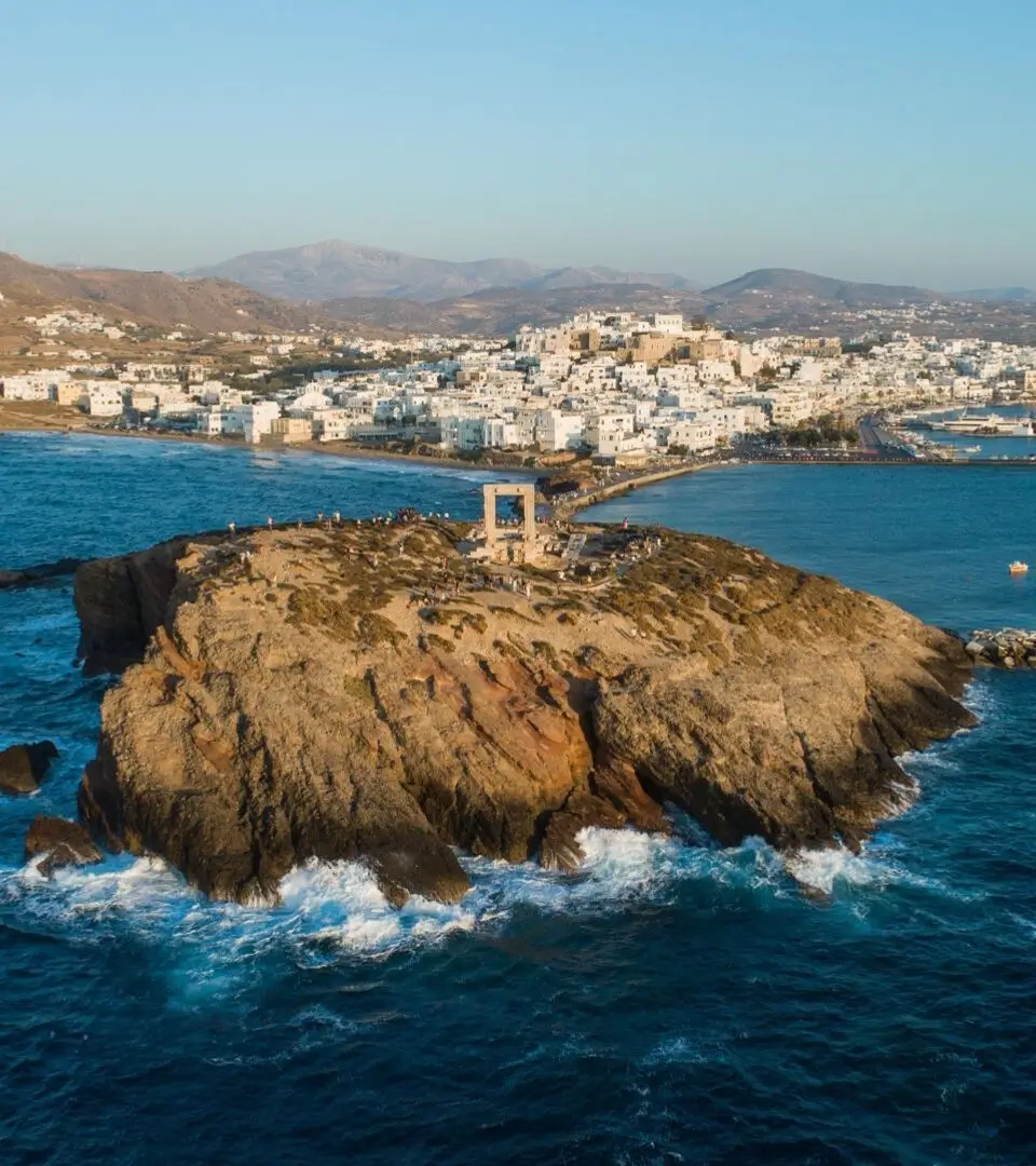 View of Naxos Hora from the small hill where Portara is located