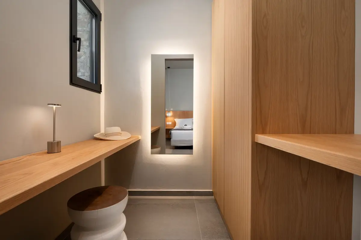 Bathroom showering area and step stool