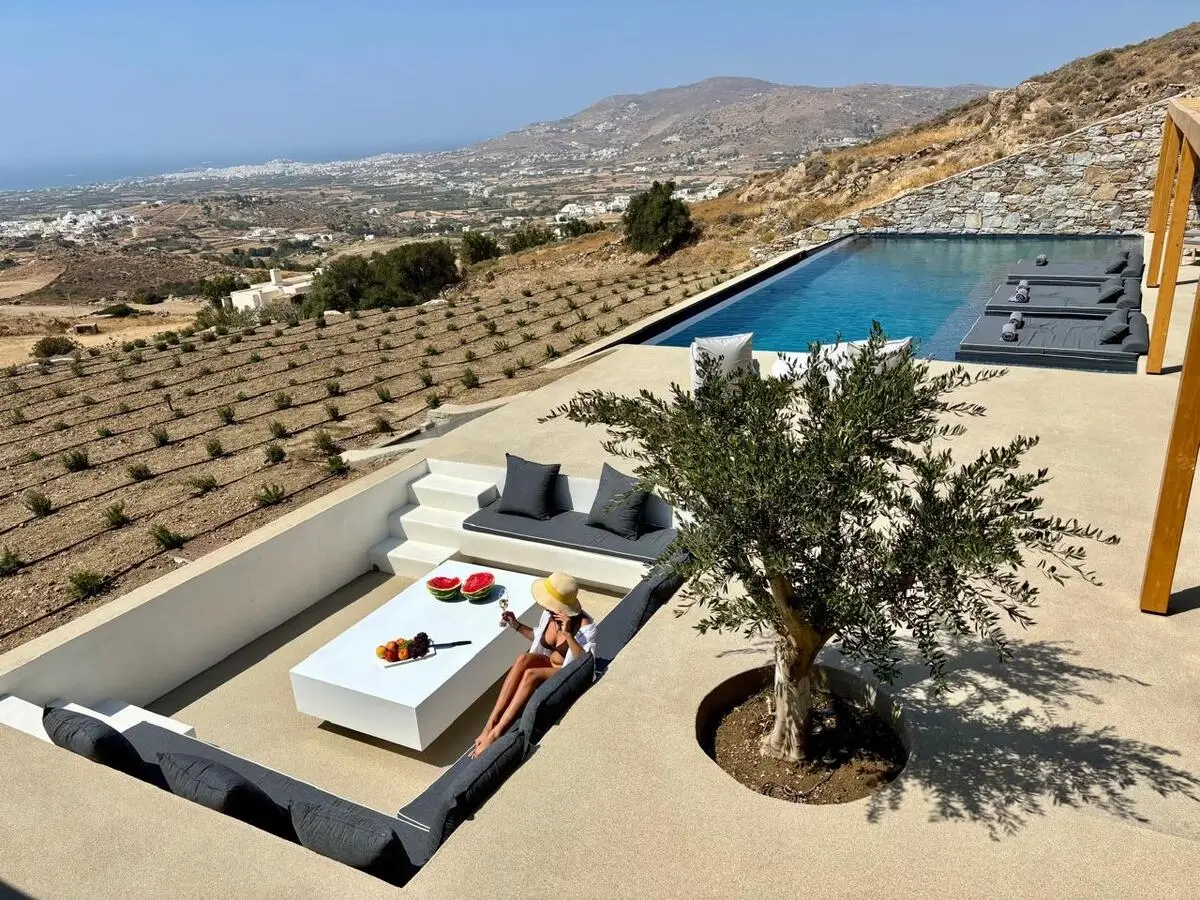 Panoramic view of the outside of the villa