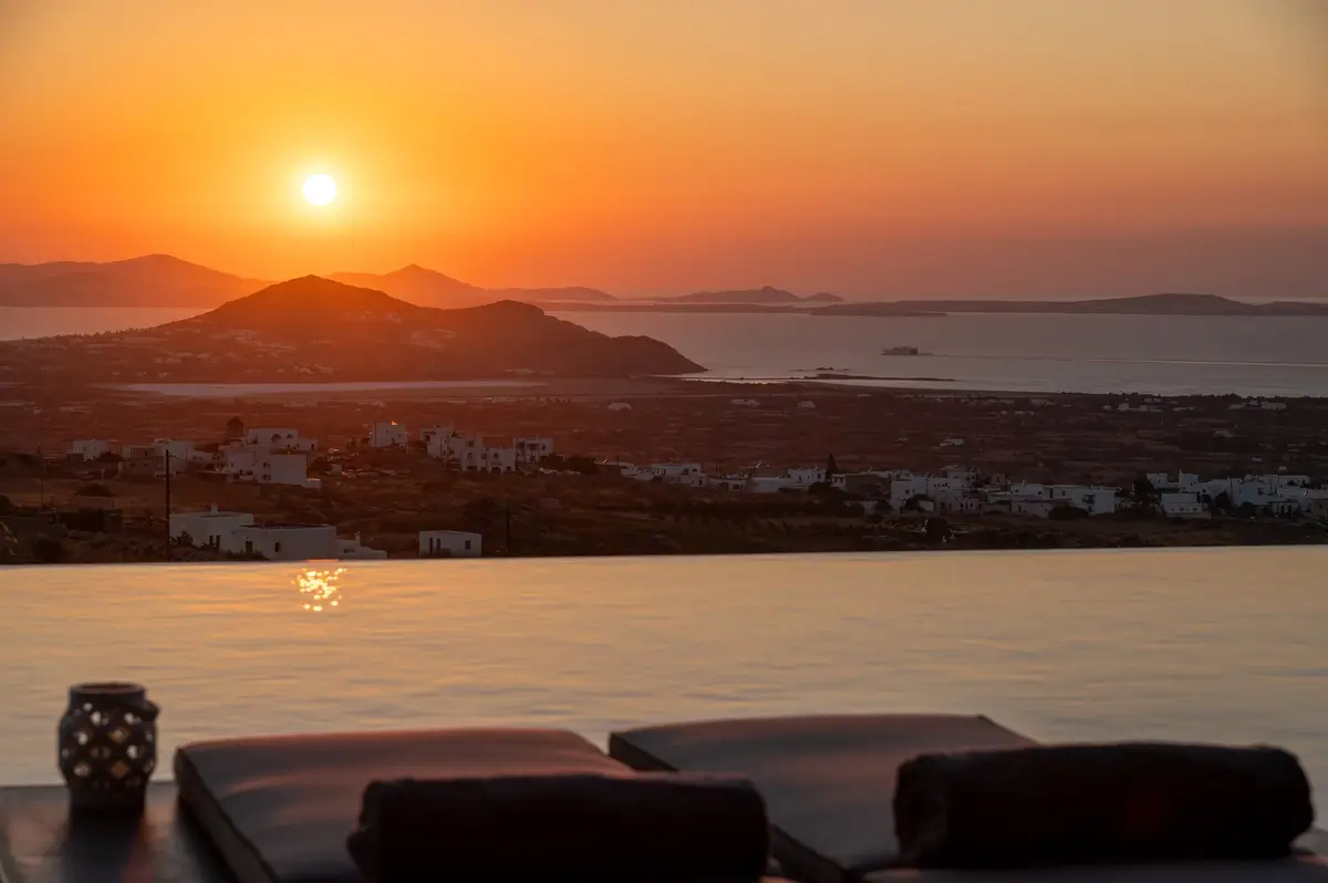 View from the villa during sunset from inside the pool