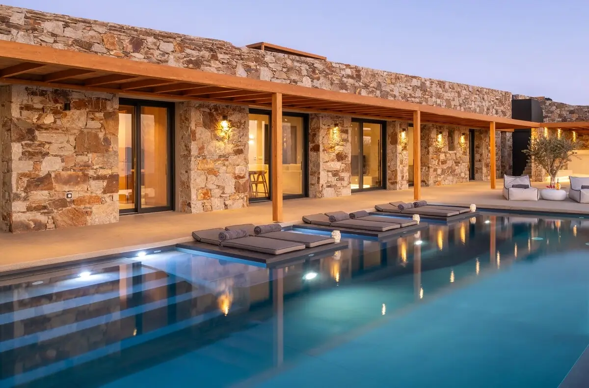 Panoramic view of the villa during sunset